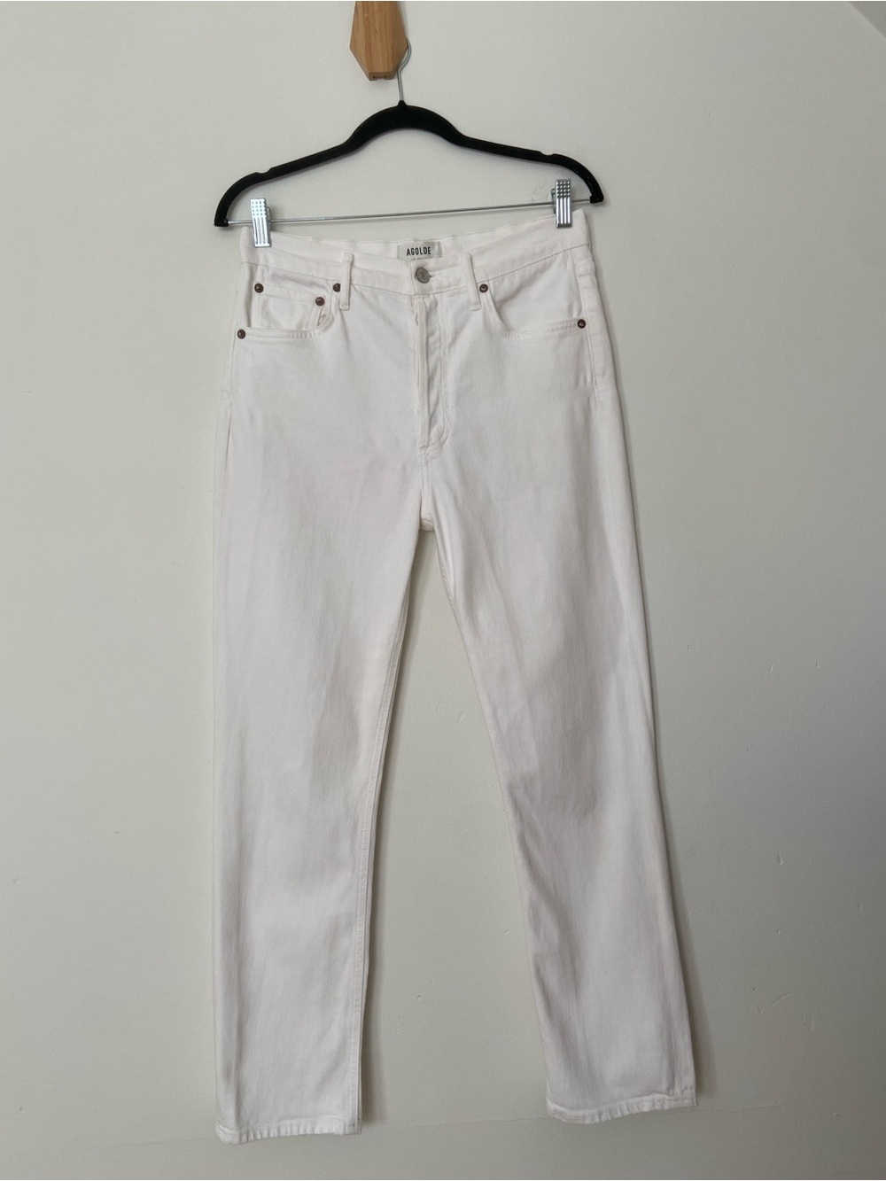 Agolde Riley Crop High Rise Straight Jeans in Sour Cream White size 28 - Picture 8 of 11